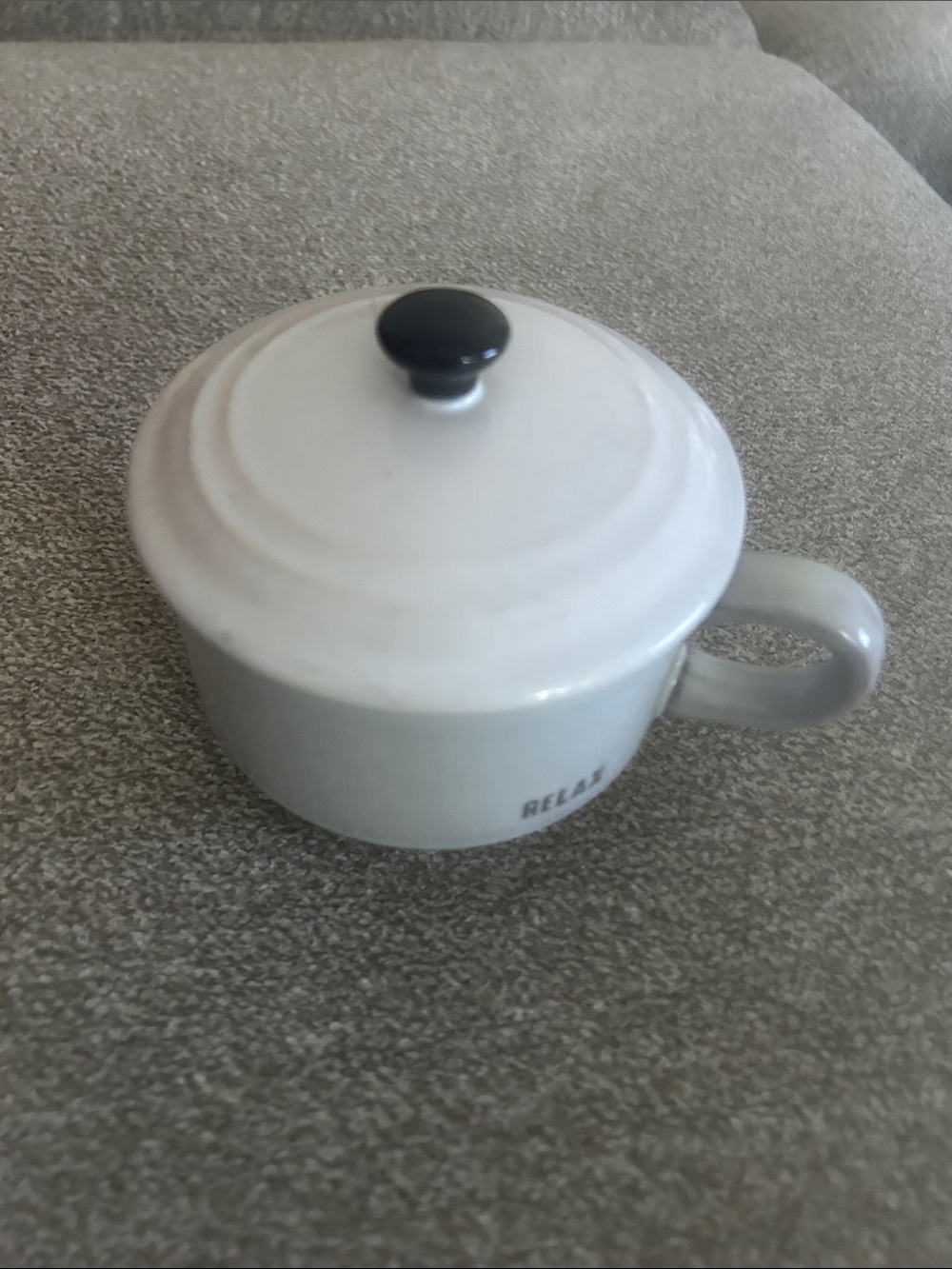 Hearth & Hand White Ceramic Lidded Soup Mug with Black Knob